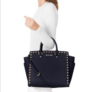 Michael Kors Black Saffiano Leather Large Studded Tote